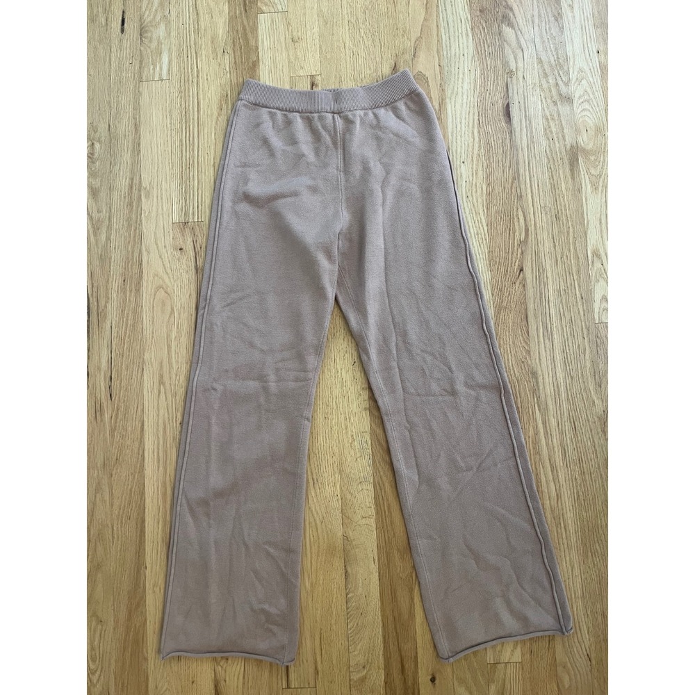 Knit Wide Leg Lounge Pants Mauve Taupe Ribbed Waist Relaxed Fit Medium